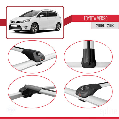 Compatible avec Toyota Verso (AR20) 2009-2018 ACE-1 Barres de Toit Railing Porte-Bagages de Voiture Gris Aluminium 4 Barres