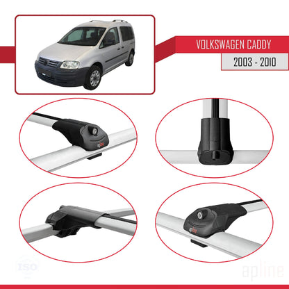 Compatible avec Volkswagen Caddy 3 (2K) 2003-2010 ACE-1 Barres de Toit Railing Porte-Bagages de Voiture Gris Aluminium 4 Barres