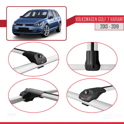 Compatible avec Volkswagen Golf 7 (5G) Variant 2013-2019 ACE-1 Barres de Toit Railing Porte-Bagages de Voiture Gris Aluminium 2 Barres
