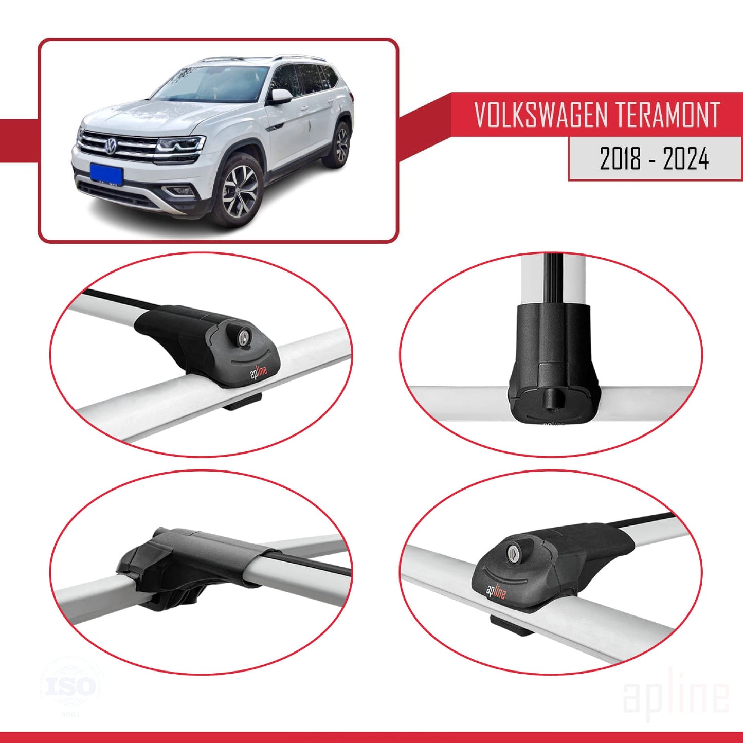 Compatible avec Volkswagen Teramont (CA1) 2018-2024 ACE-1 Barres de Toit Railing Porte-Bagages de Voiture Gris Aluminium 2 Barres