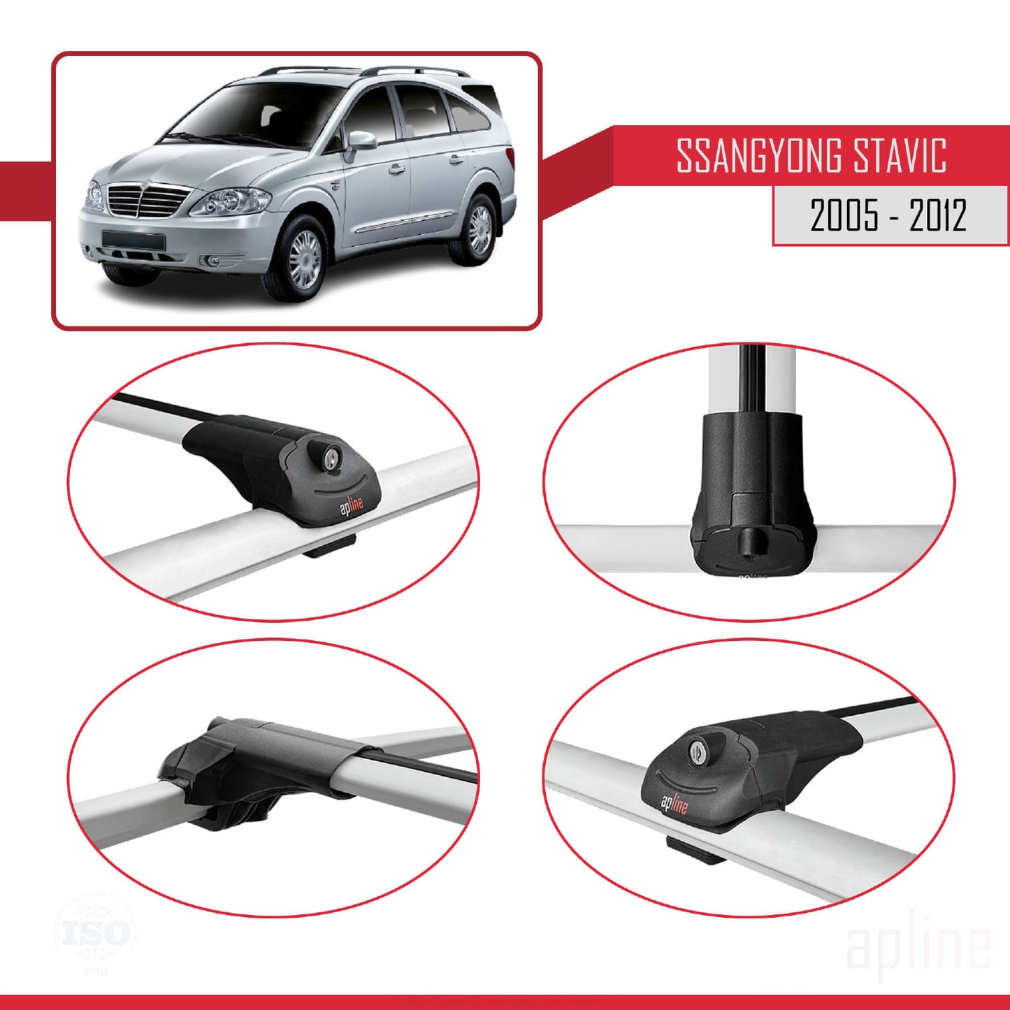 Compatible avec Ssangyong Stavic 2005-2012 ACE-1 Barres de Toit Railing Porte-Bagages de Voiture Gris Aluminium 2 Barres