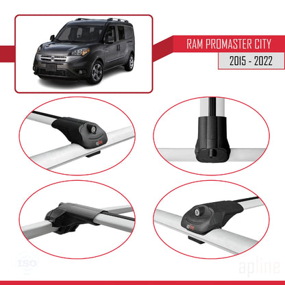 Compatible avec Ram Promaster City (636) 2015-2022 ACE-1 Barres de Toit Railing Porte-Bagages de Voiture Gris Aluminium 2 Barres