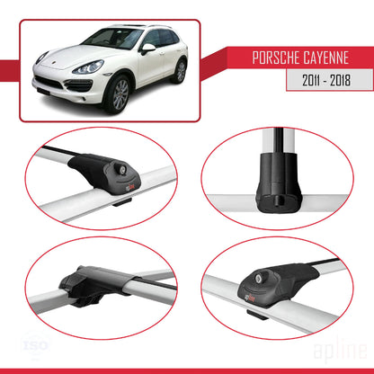 Compatible avec Porsche Cayenne 2 (92A) 2011-2018 ACE-1 Barres de Toit Railing Porte-Bagages de Voiture Gris Aluminium 3 Barres