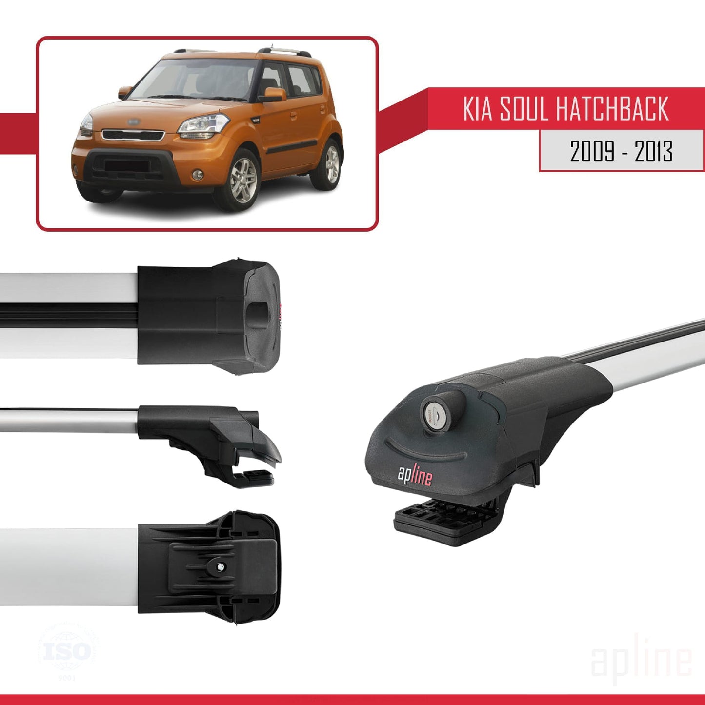 Compatible with Kia Soul (AM) HB 2009-2013 ACE-1 Car Roof Rack Cross Bar Grey Aluminium 3 Bars