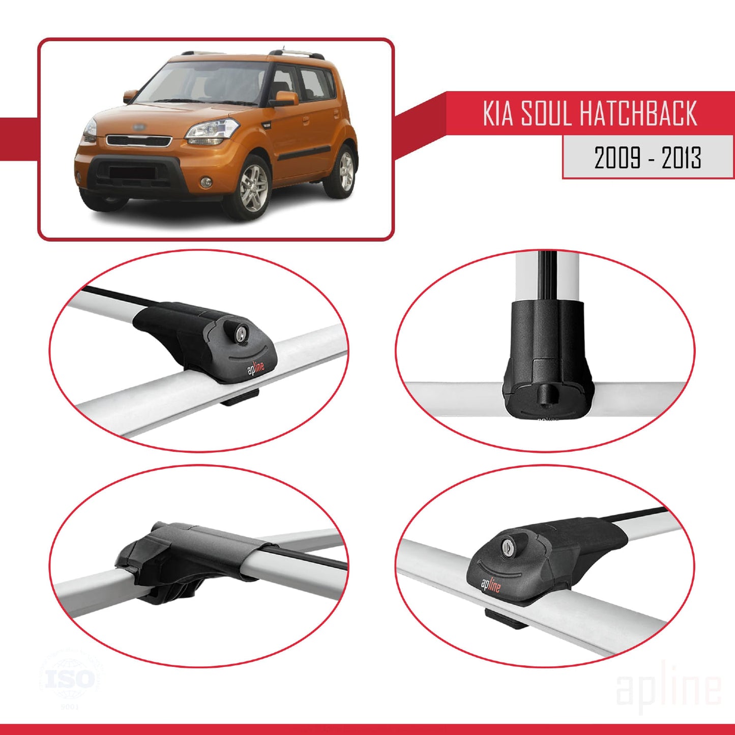 Compatible with Kia Soul (AM) HB 2009-2013 ACE-1 Car Roof Rack Cross Bar Grey Aluminium 2 Bars