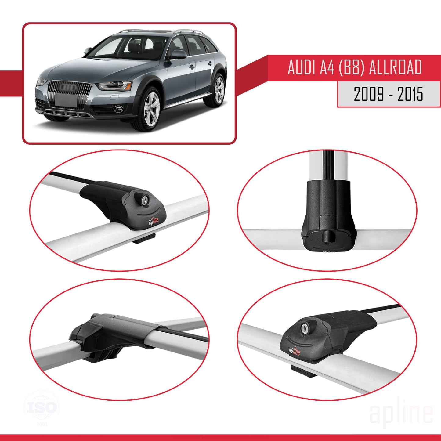 Compatible avec A4 (B8) Allroad 2009-2015 ACE-1 Barres de Toit Railing Porte-Bagages de Voiture Gris Aluminium 3 Barres