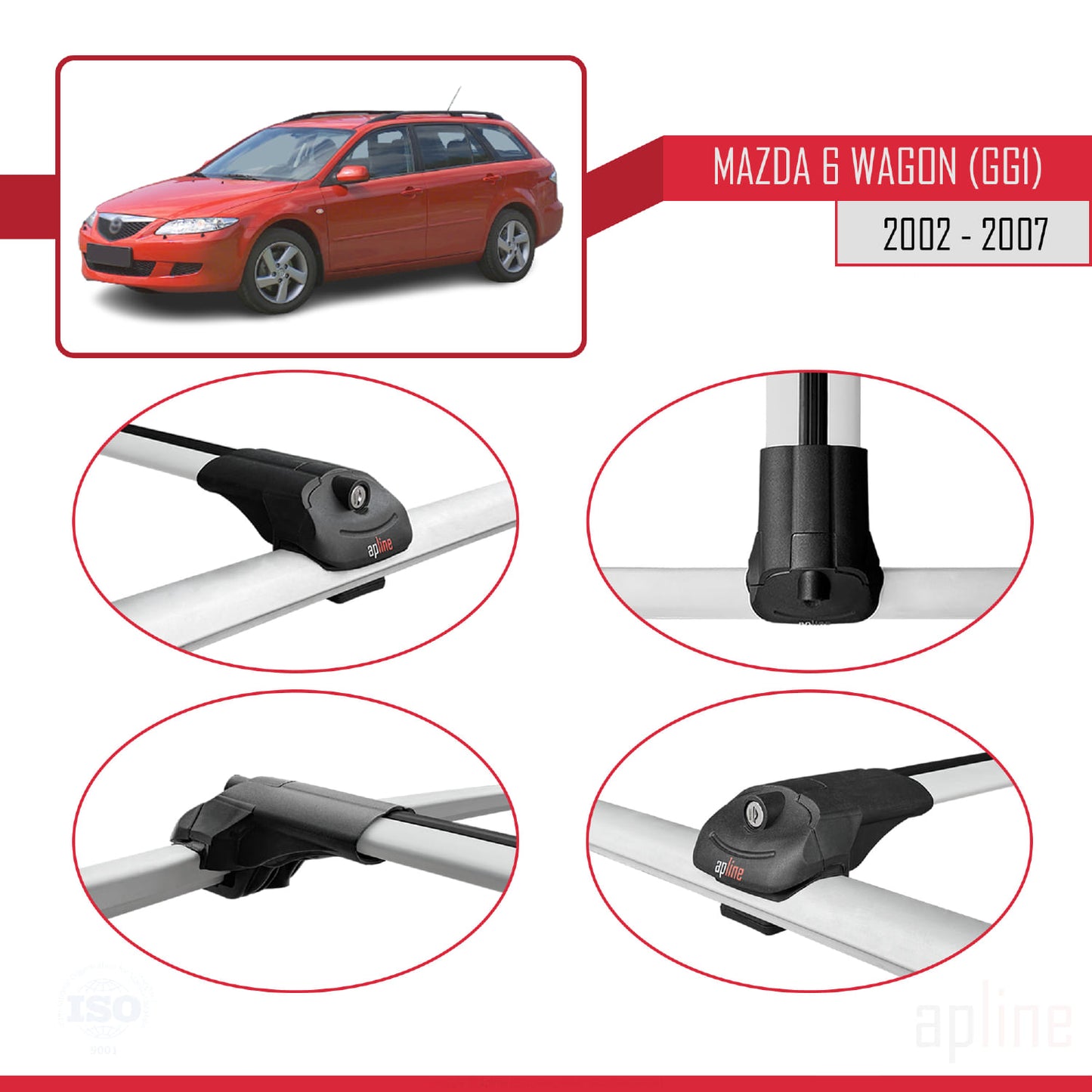 Compatible avec Mazda 6 I (GG1) 2002-2007 ACE-1 Barres de Toit Railing Porte-Bagages de Voiture Gris Aluminium 2 Barres