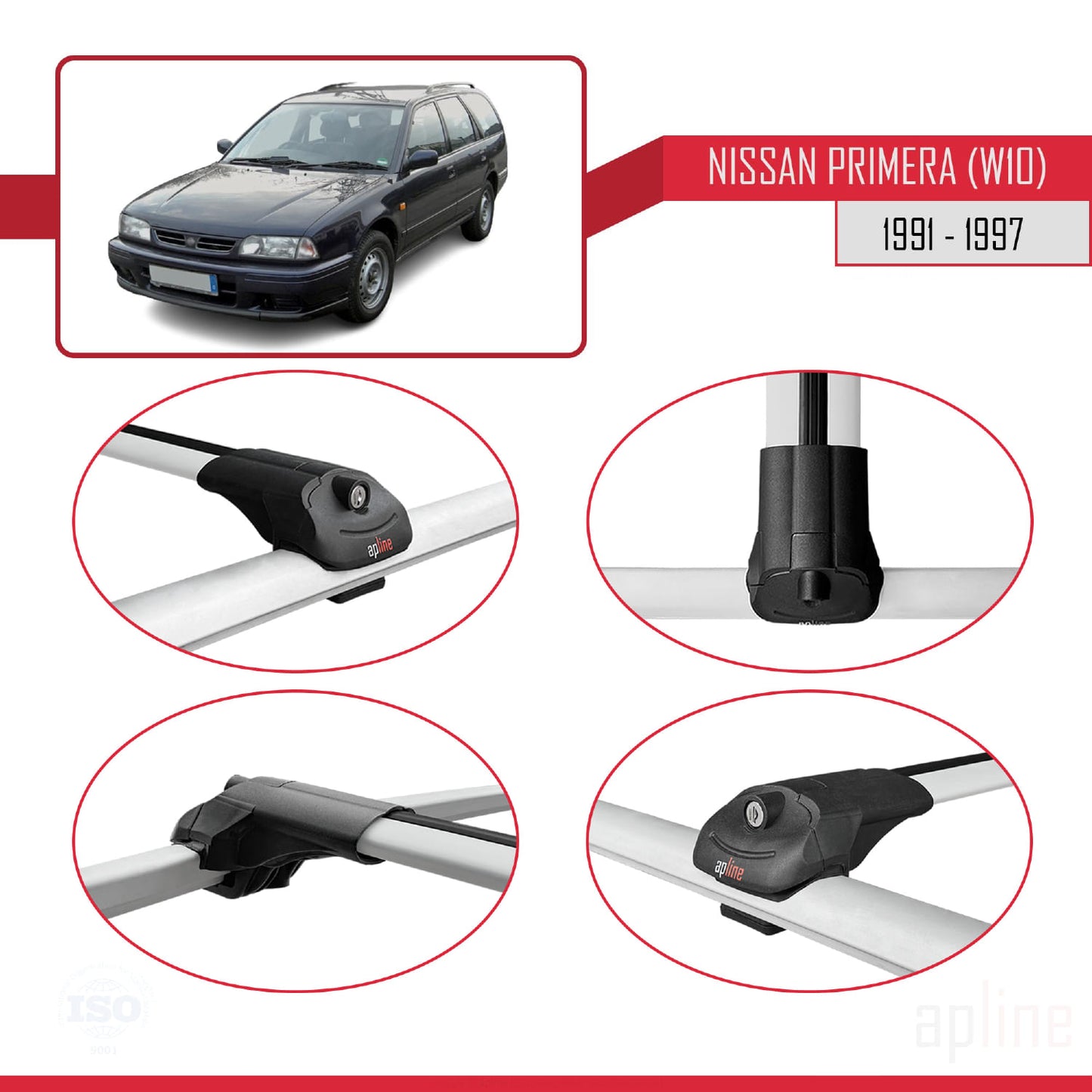 Compatible avec Nissan Primera (W10) Traveller 1991-1997 ACE-1 Barres de Toit Railing Porte-Bagages de Voiture Gris Aluminium 3 Barres