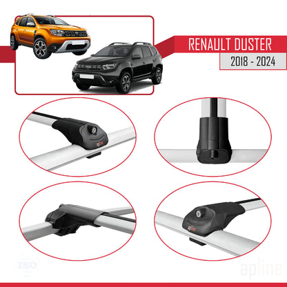 Compatible avec Renault Duster 2 (HM) 2018-2024 ACE-1 Barres de Toit Railing Porte-Bagages de Voiture Gris Aluminium 2 Barres