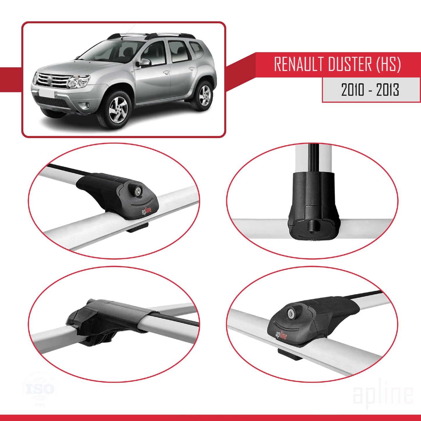 Compatible avec Renault Duster (HS) Pre-Facelift 2010-2013 ACE-1 Barres de Toit Railing Porte-Bagages de Voiture Gris Aluminium 2 Barres