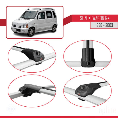Compatible with Suzuki Wagon R+ 1998-2003 ACE-1 Car Roof Rack Cross Bar Grey Aluminium 2 Bars