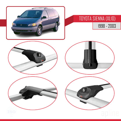 Compatible avec Toyota Sienna (XL10) 1998-2003 ACE-1 Barres de Toit Railing Porte-Bagages de Voiture Gris Aluminium 2 Barres