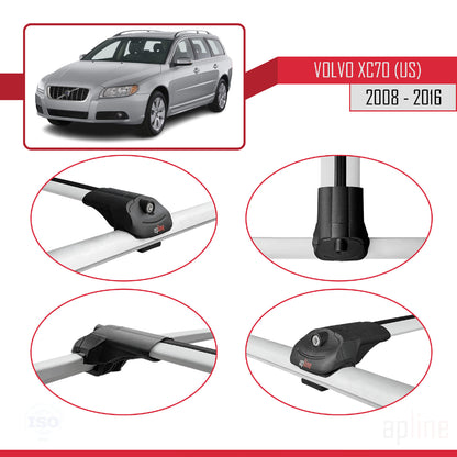 Compatible avec Volvo XC70 II (P24) 2008-2016 ACE-1 Barres de Toit Railing Porte-Bagages de Voiture Gris Aluminium 3 Barres