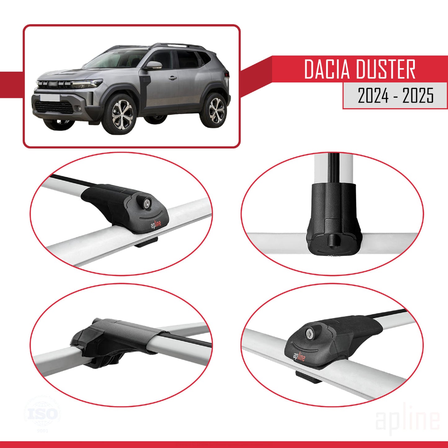 Compatible avec Dacia Duster 3 (P1310) 2024 ACE-1 Barres de Toit Railing Porte-Bagages de Voiture Gris Aluminium 2 Barres