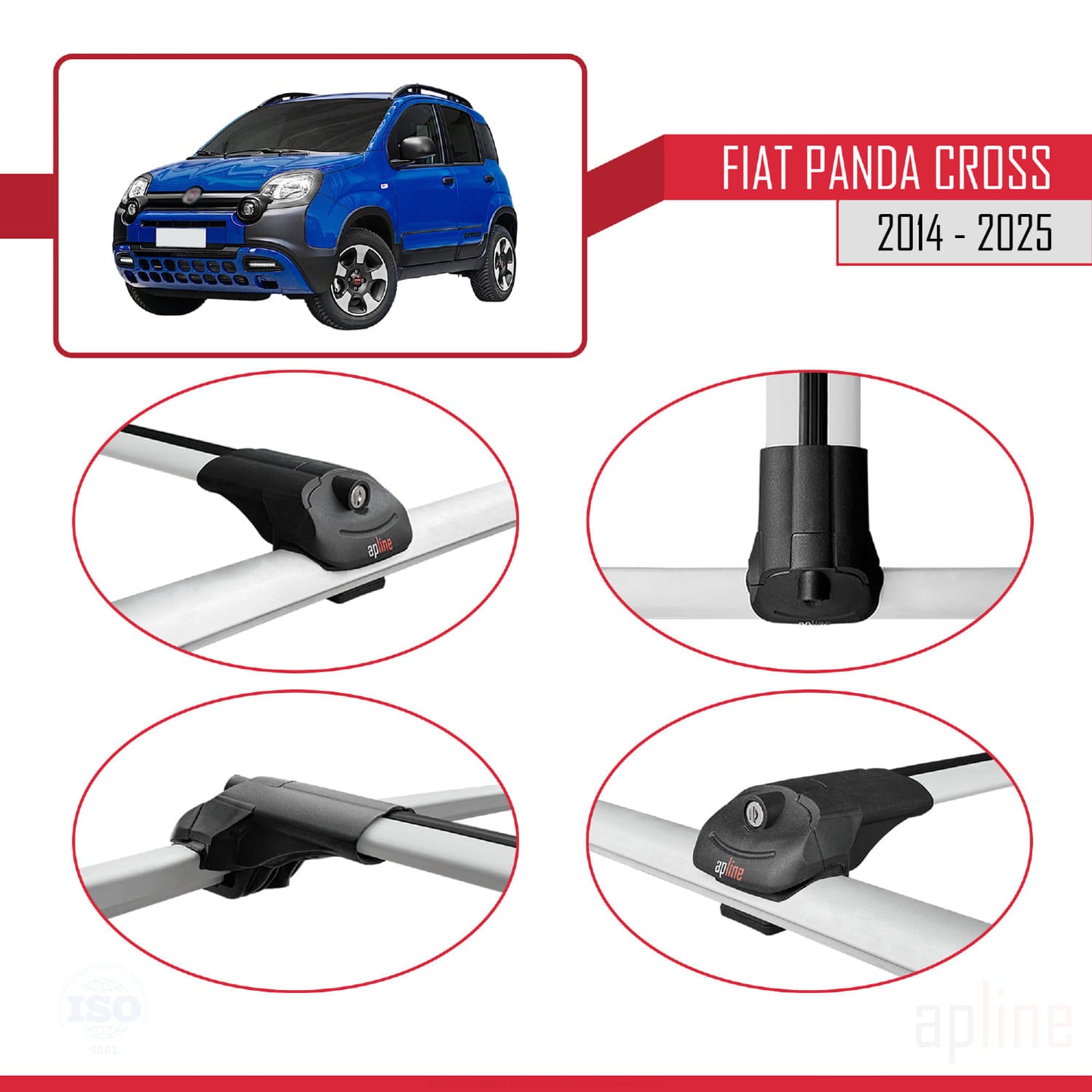 Kompatibel mit Fiat Panda Cross 2014-2025 ACE-1 Dachgepäckträger, Reling, Gepäckträger, graues Aluminium, 2 Stangen