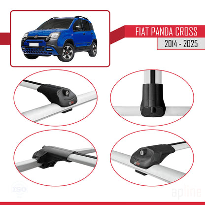 Kompatibel mit Fiat Panda Cross 2014-2025 ACE-1 Dachgepäckträger, Reling, Gepäckträger, graues Aluminium, 2 Stangen