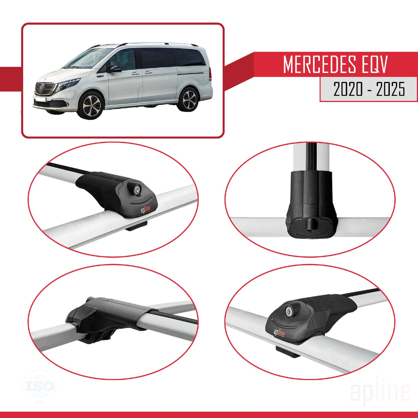 Compatible avec Mercedes EQV (W447) 2020-2025 ACE-1 Barres de Toit Railing Porte-Bagages de Voiture Gris Aluminium 2 Barres