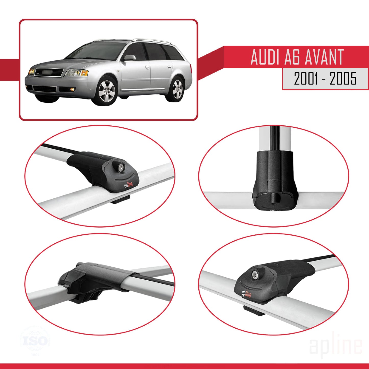 Kompatibel mit Audi A6 Avant 2001-2005 ACE-1 Dachgepäckträger, Reling, Gepäckträger, graues Aluminium, 2 Stangen