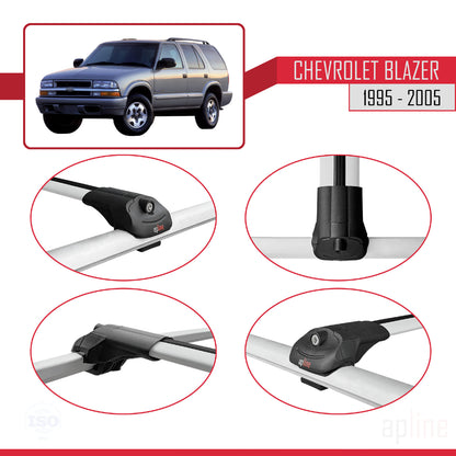 Kompatibel mit Chevrolet Blazer 1995-2005 ACE-1 Dachgepäckträger, Reling, Gepäckträger, graues Aluminium, 2 Stangen