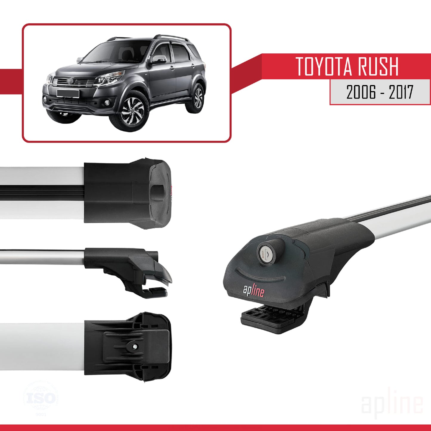Compatible avec Toyota Rush 2006-2017 ACE-1 Barres de Toit Railing Porte-Bagages de Voiture Gris Aluminium 3 Barres