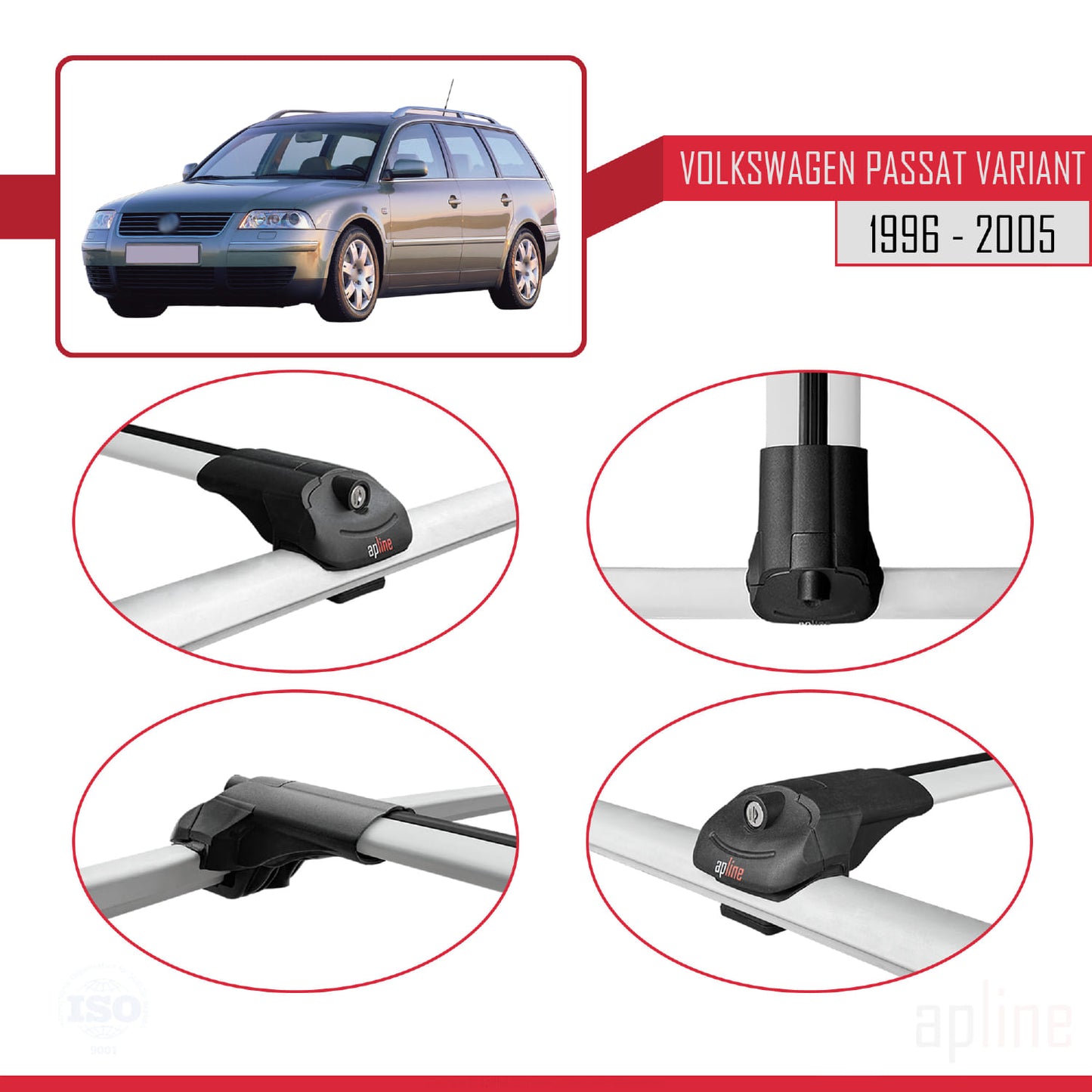Kompatibel mit VW Passat B5 Variant 1996-2005 ACE-1 Relingträger Dachträger Auto Gepäckträger Grau Aluminium 3 Stangen