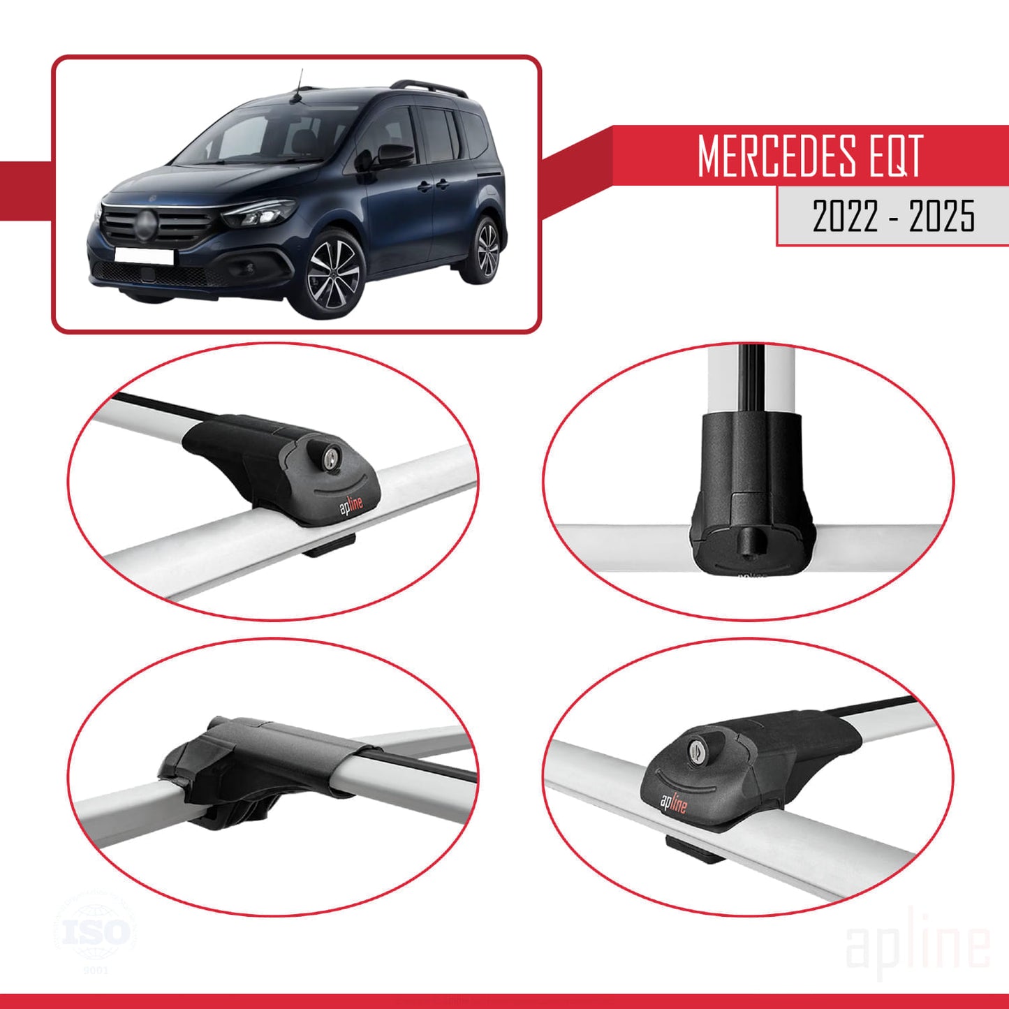 Compatible avec Mercedes EQT / Citan W420 2022-2025 ACE-1 Barres de Toit Railing Porte-Bagages de Voiture Gris Aluminium 3 Barres