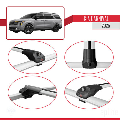 Compatible avec Kia Carnival 2025 ACE-1 Barres de Toit Railing Porte-Bagages de Voiture Gris Aluminium 3 Barres