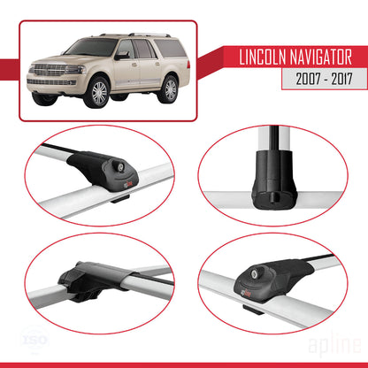 Compatible avec Lincoln Navigator 2007-2017 ACE-1 Barres de Toit Railing Porte-Bagages de Voiture Gris Aluminium 2 Barres