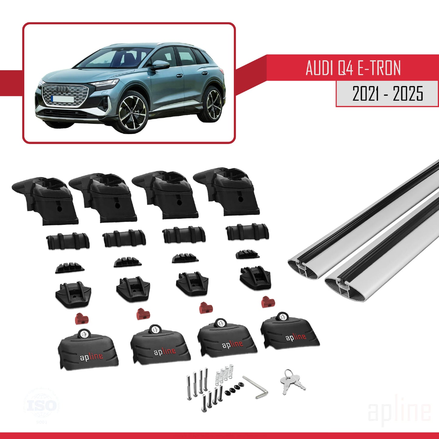 Compatible avec Q4 (F4) E-Tron 2021-2025 ACE-2 Barres de Toit Railing Porte-Bagages de Voiture Gris Aluminium 2 Barres