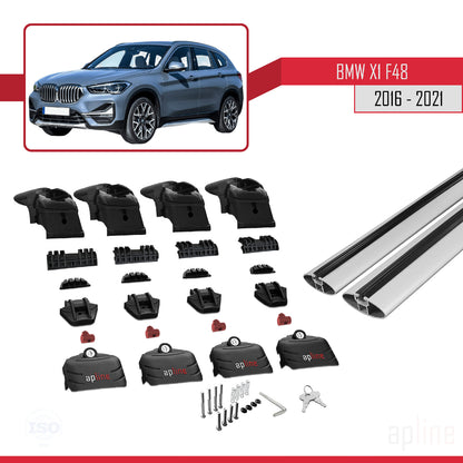 Kompatibel mit BMW X1 (F48) 2016-2022 ACE-2 Dachgepäckträger, Reling, Gepäckträger, graues Aluminium, 2 Stangen