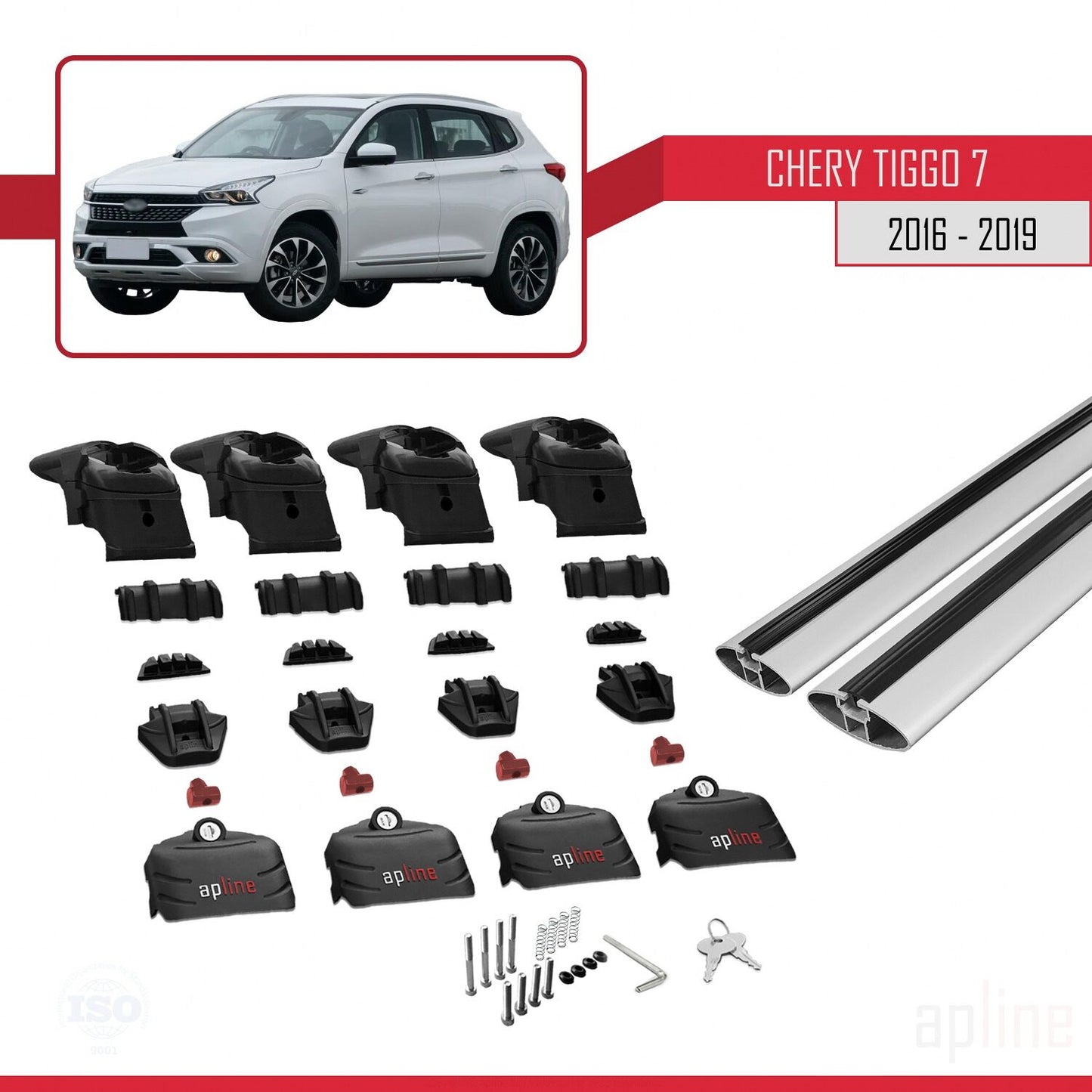 Kompatibel mit Chery Tiggo 7 (T15) 2016-2019 ACE-2 Dachgepäckträger, Reling, Gepäckträger, graues Aluminium, 2 Stangen