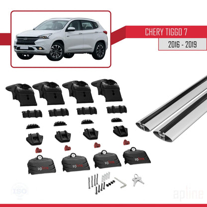 Kompatibel mit Chery Tiggo 7 (T15) 2016-2019 ACE-2 Dachgepäckträger, Reling, Gepäckträger, graues Aluminium, 2 Stangen