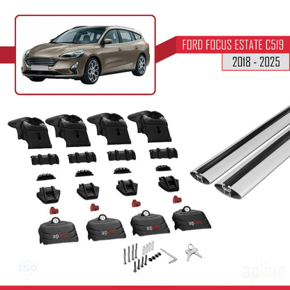 Kompatibel mit Ford Focus 4 (C519) Combi 2019-2025 ACE-2 Relingträger Dachträger Auto Gepäckträger Grau Aluminium 2 Stangen