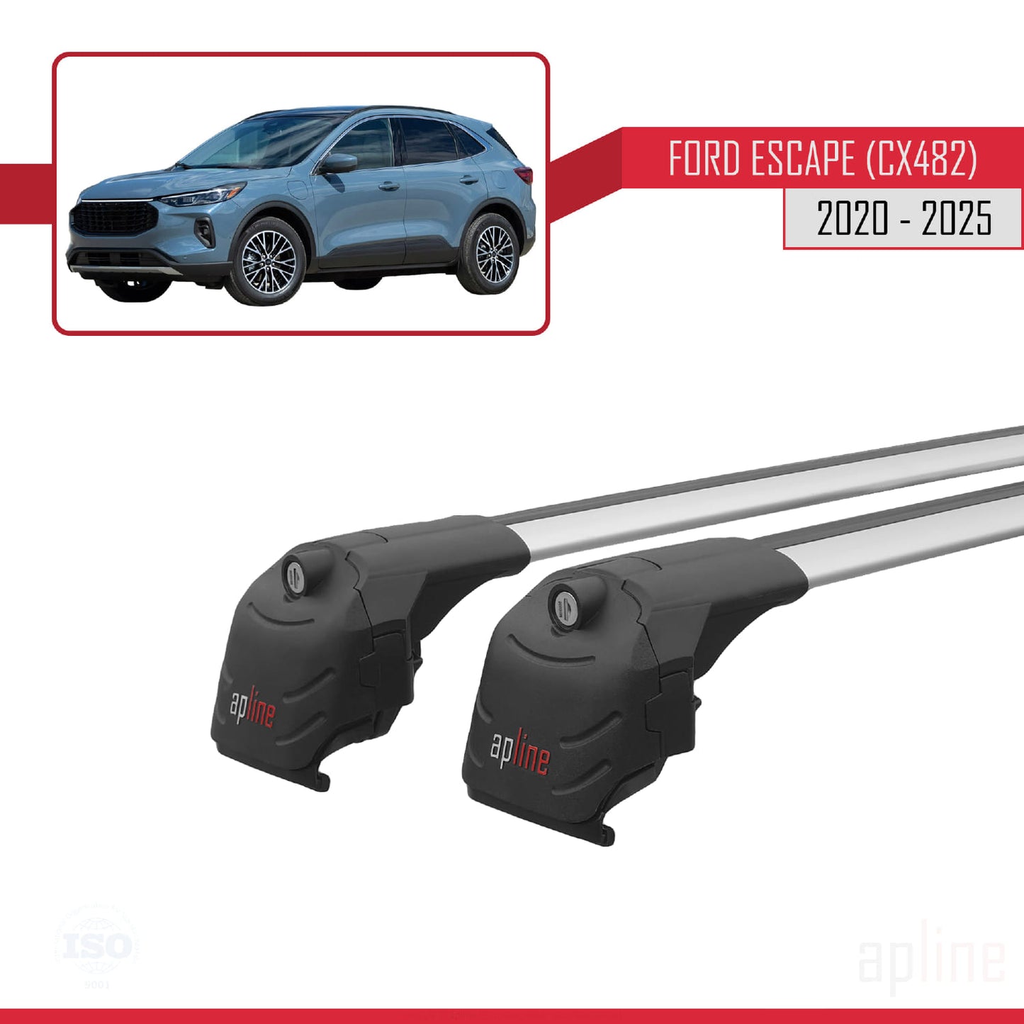 Compatible with Ford Escape 4 (CX482) 2020-2025 ACE-2 Car Roof Rack Cross Bar Grey Aluminium 2 Bars