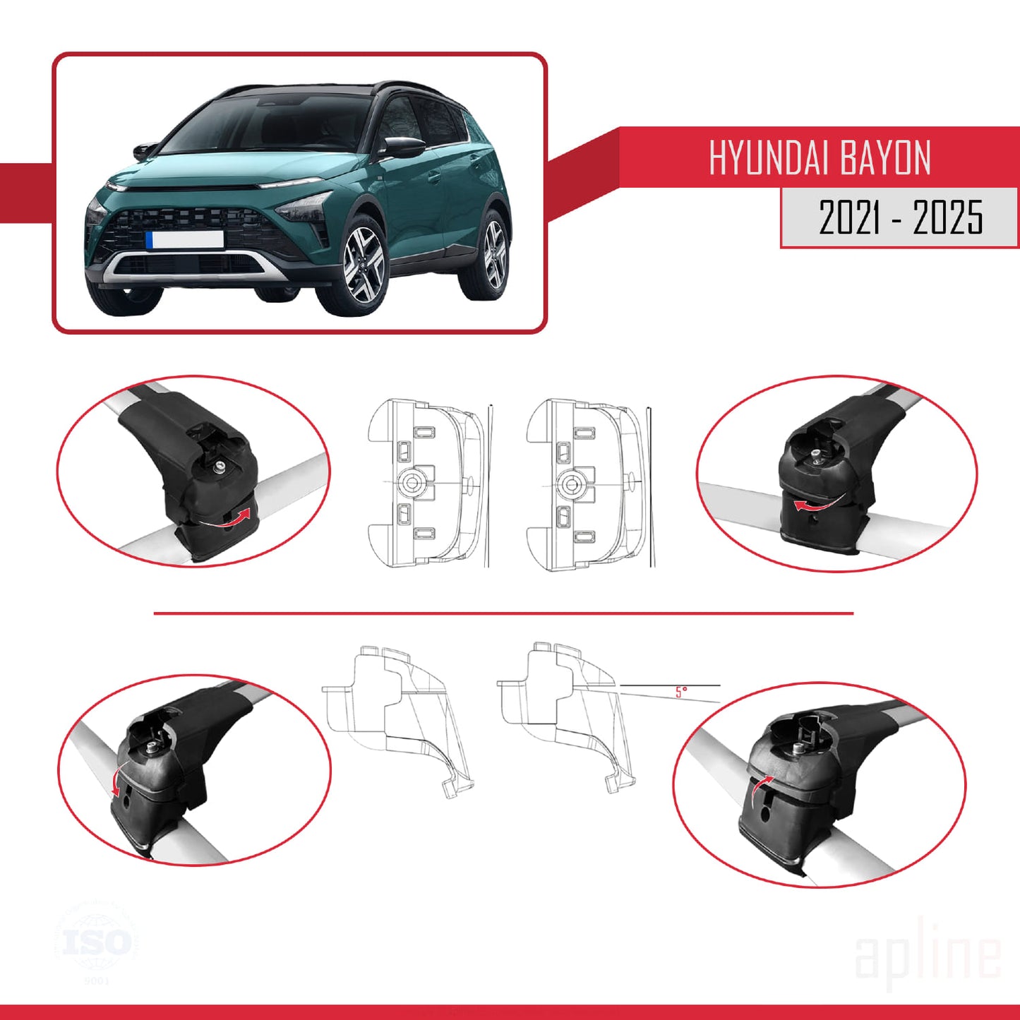 Compatible with Hyundai Bayon (BC3) 2021-2025 ACE-2 Car Roof Rack Cross Bar Grey Aluminium 2 Bars