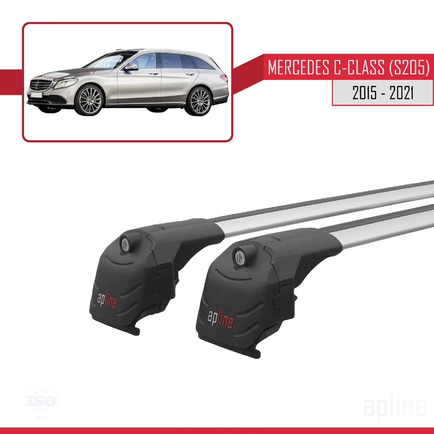 Compatible avec Mercedes Classe C 4 (S205) 2015-2021 ACE-2 Barres de Toit Railing Porte-Bagages de Voiture Gris Aluminium 2 Barres