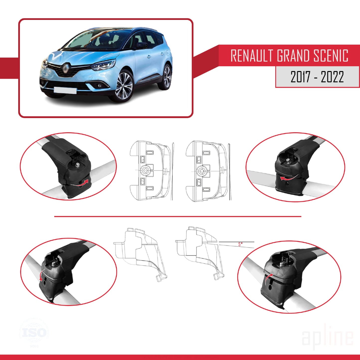 Kompatibel mit Renault Grand Scenic 4 2017-2022 ACE-2 Relingträger Dachträger Auto Gepäckträger Grau Aluminium 2 Stangen