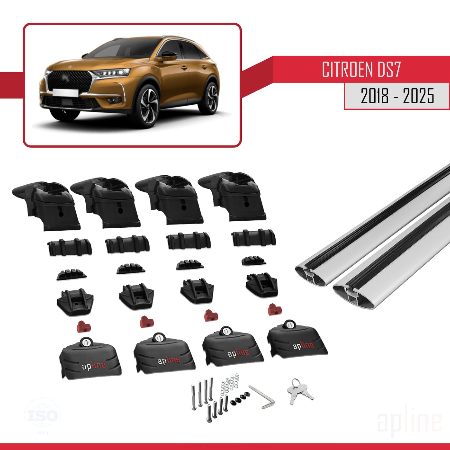 Compatible avec Citroen/DS 7 Crossback 2018-2025 ACE-2 Barres de Toit Railing Porte-Bagages de Voiture Gris Aluminium 2 Barres