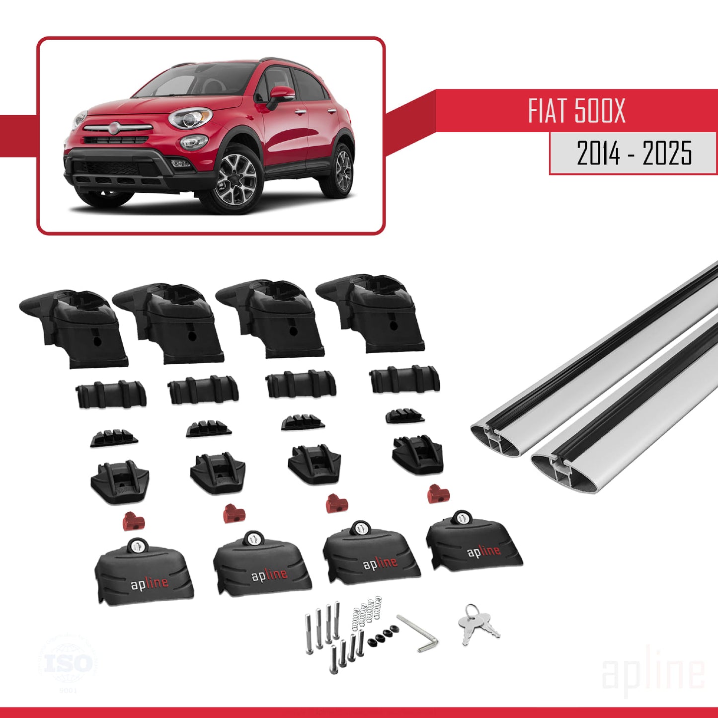 Compatible avec Fiat 500 X 2014-2025 ACE-2 Barres de Toit Railing Porte-Bagages de Voiture Gris Aluminium 2 Barres