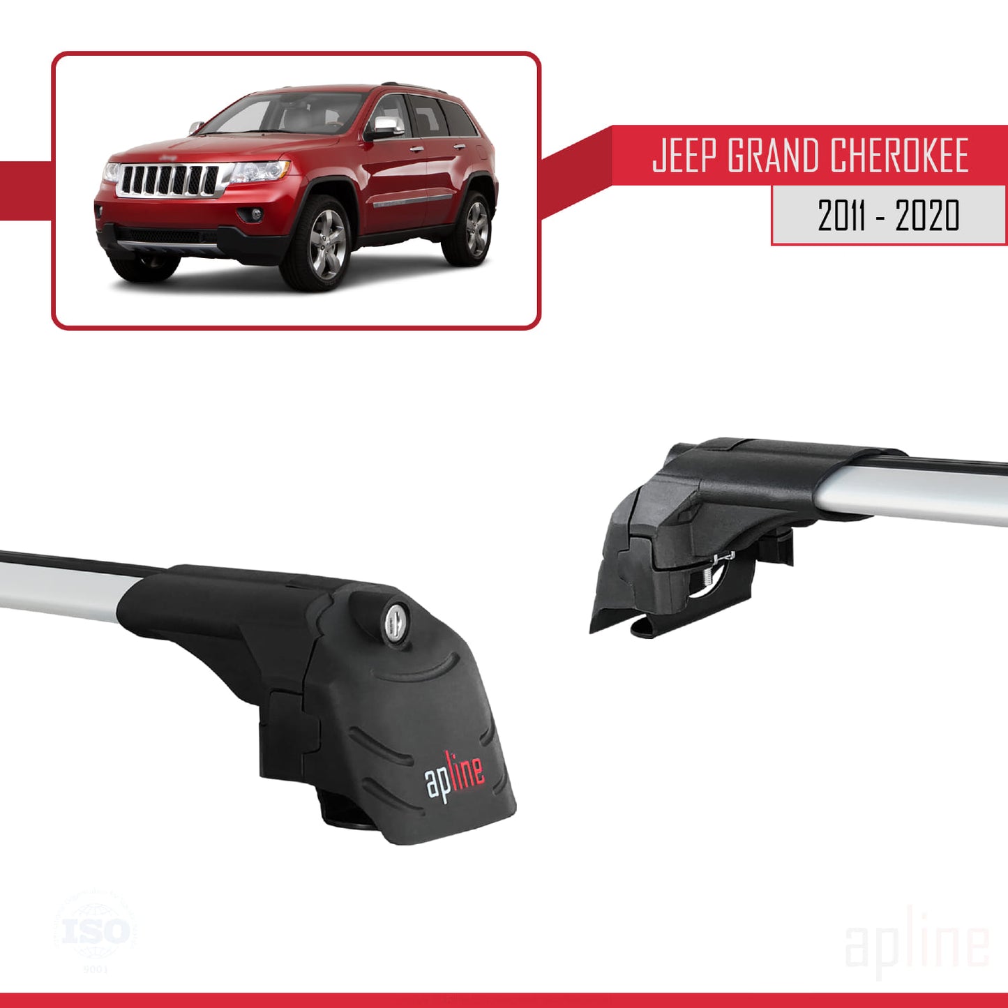 Compatible with Jeep Grand Cherokee 4 (WK2) 2011-2020 ACE-2 Car Roof Rack Cross Bar Grey Aluminium 2 Bars