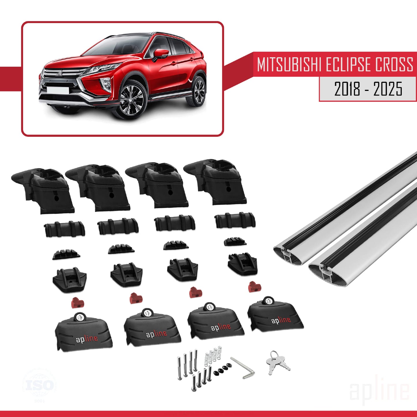 Compatible avec Mitsubishi Eclipse Cross (GK) 2018-2025 ACE-2 Barres de Toit Railing Porte-Bagages de Voiture Gris Aluminium 2 Barres