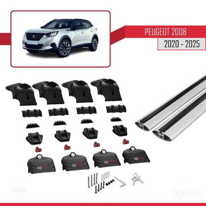 Compatible with Peugeot 2008 II (P24) 2020-2025 ACE-2 Car Roof Rack Cross Bar Grey Aluminium 2 Bars