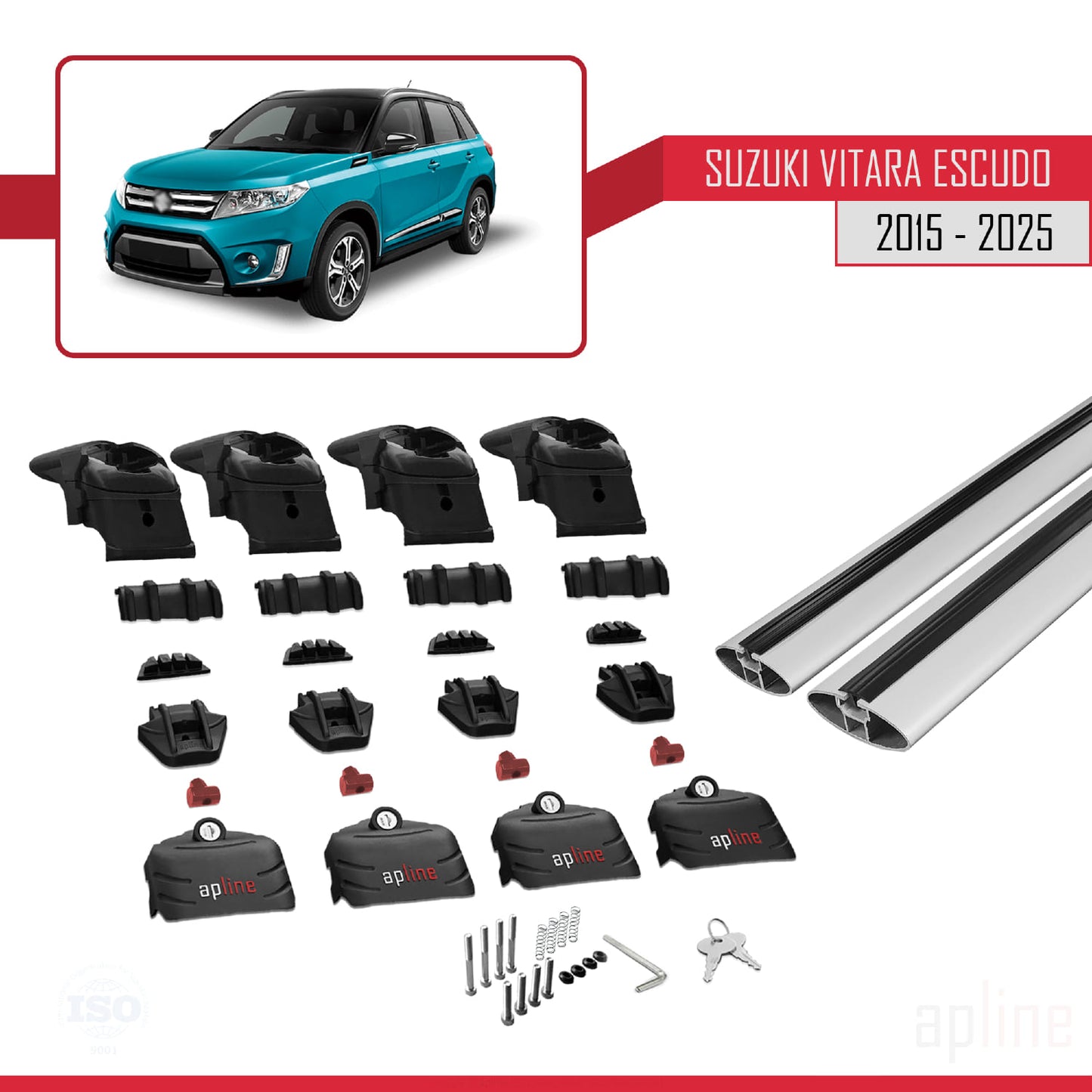 Compatible avec Suzuki Vitara/Escudo (LY) 2015-2025 ACE-2 Barres de Toit Railing Porte-Bagages de Voiture Gris Aluminium 2 Barres