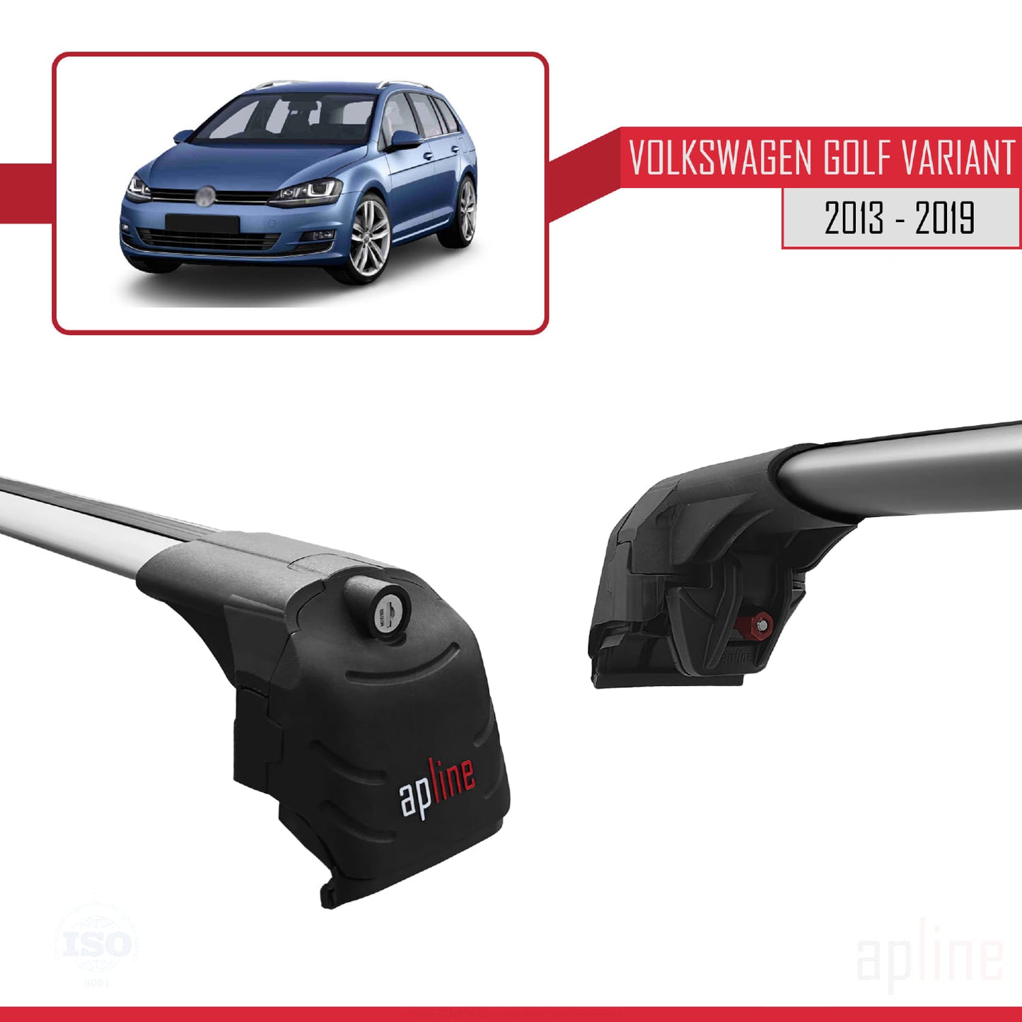 Compatible avec Volkswagen Golf 7 (5G) Variant 2013-2019 ACE-2 Barres de Toit Railing Porte-Bagages de Voiture Gris Aluminium 2 Barres