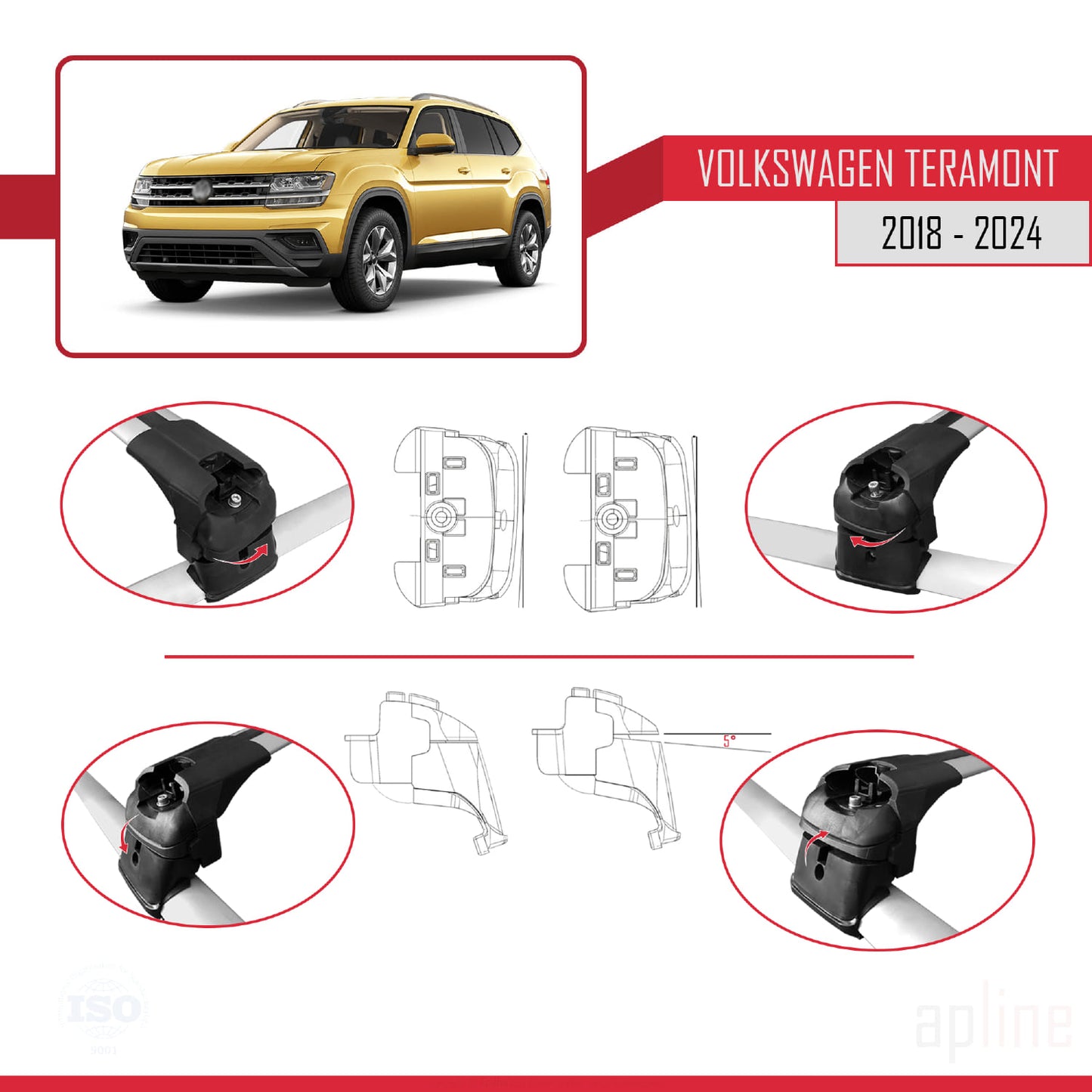Kompatibel mit Volkswagen Teramont (CA1) 2018-2024 ACE-2 Relingträger Dachträger Auto Gepäckträger Grau Aluminium 2 Stangen