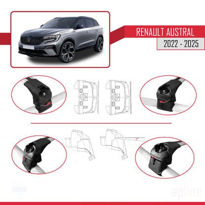 Kompatibel mit Renault Austral (RHN) 2022-2025 ACE-2 Relingträger Dachträger Auto Gepäckträger Grau Aluminium 2 Stangen