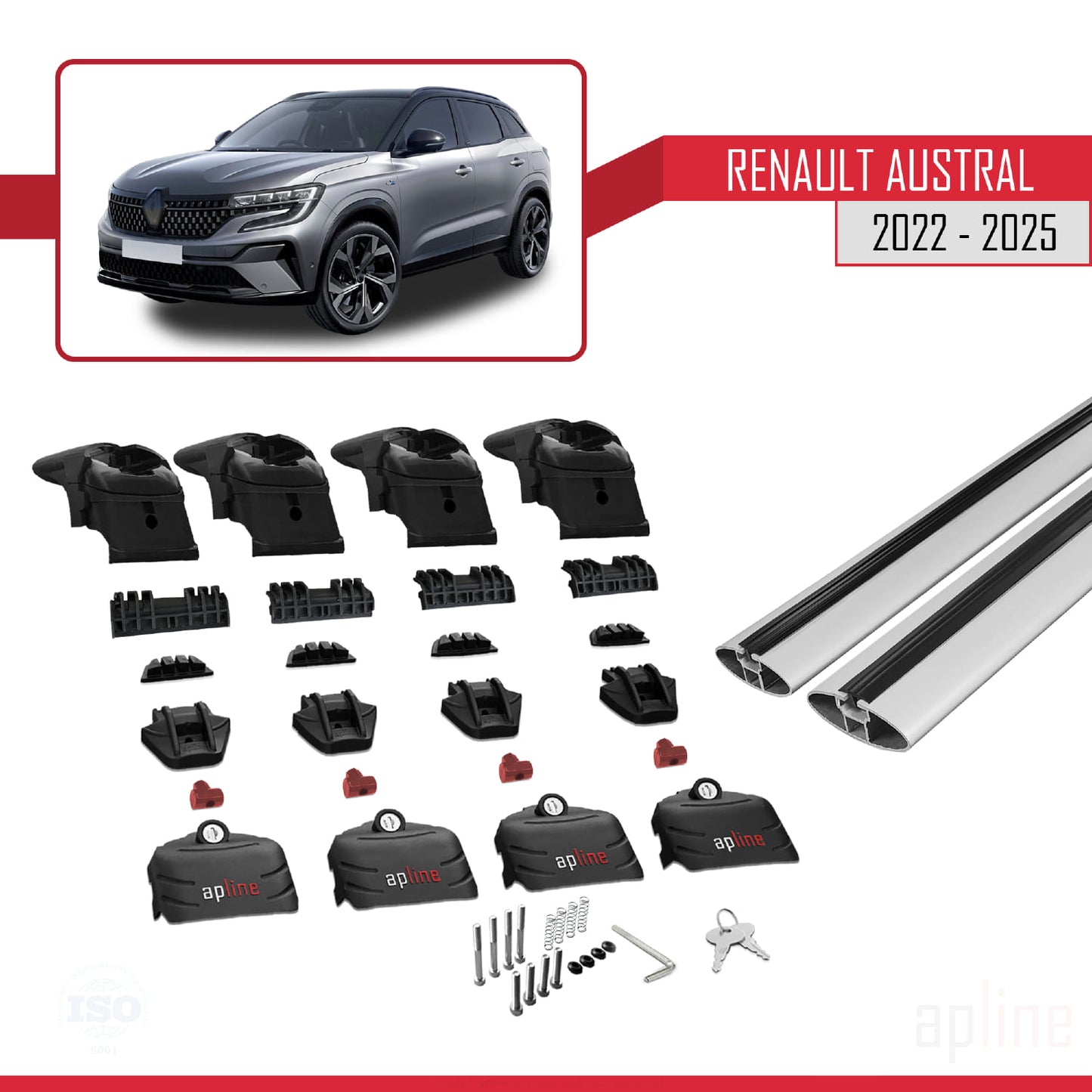 Kompatibel mit Renault Austral (RHN) 2022-2025 ACE-2 Relingträger Dachträger Auto Gepäckträger Grau Aluminium 2 Stangen