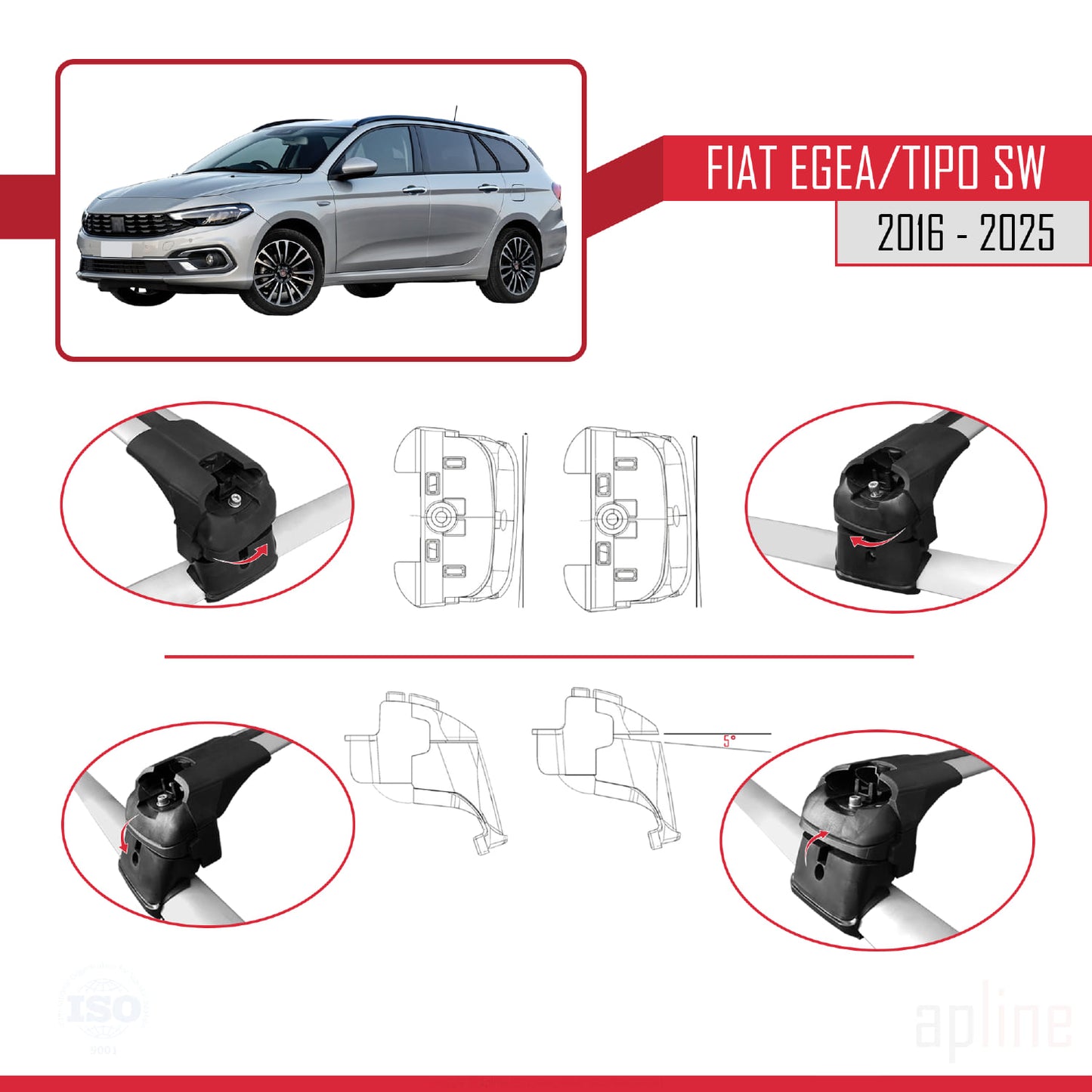 Compatible avec Fiat Egea Break 2016-2025 ACE-2 Barres de Toit Railing Porte-Bagages de Voiture Gris Aluminium 2 Barres