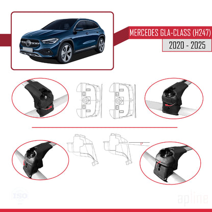 Kompatibel mit Mercedes GLA Klasse 2 (H247) 2020-2025 ACE-2 Relingträger Dachträger Auto Gepäckträger Grau Aluminium 2 Stangen
