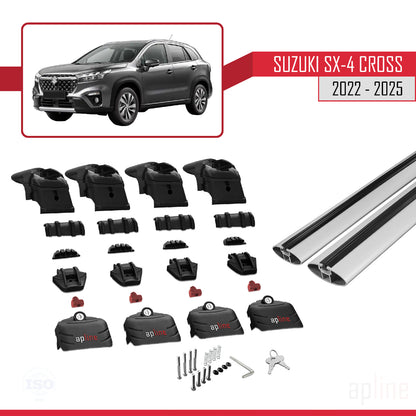 Compatible avec Suzuki SX4 S-Cross 4 (JY) 2022-2025 ACE-2 Barres de Toit Railing Porte-Bagages de Voiture Gris Aluminium 2 Barres